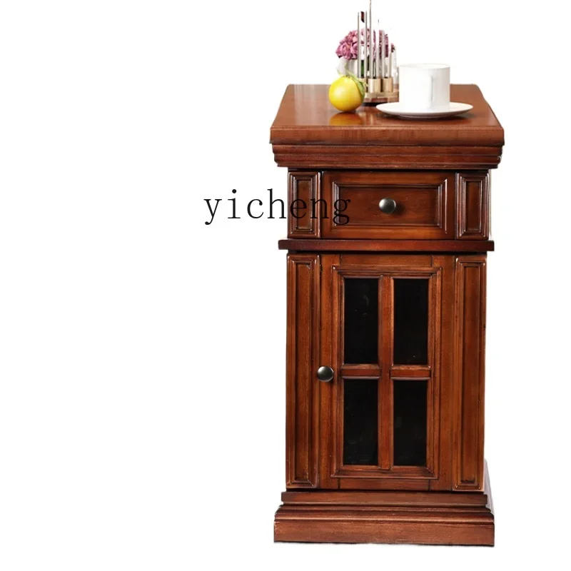 simple retro solid wood parquet edge sofa side table bedside table locker coffee table