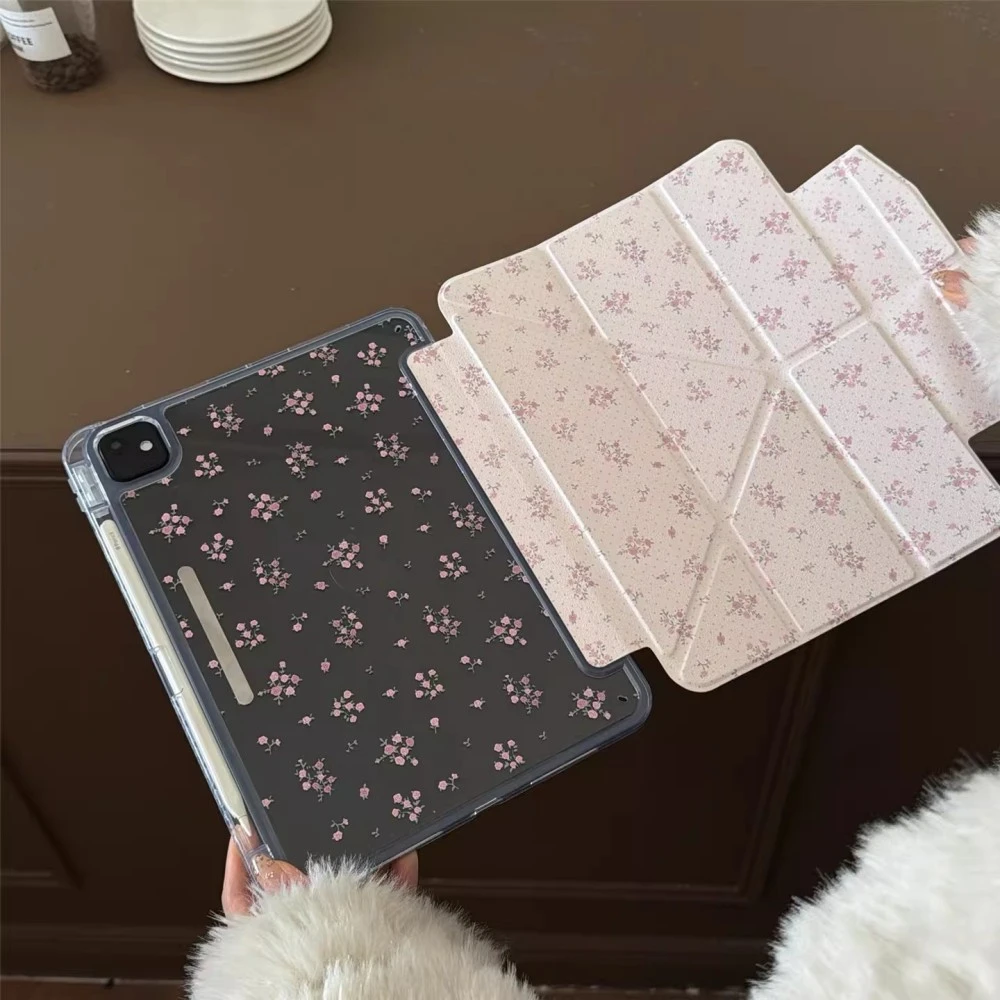 Pink Floral Polka Dots New Tablet Case For iPad Pro 11 12.9in 13 M4 9.7 10.2 5/6th 7/8/9 10 11th MINI 6 7 Air 5 6 7 Trifold Case
