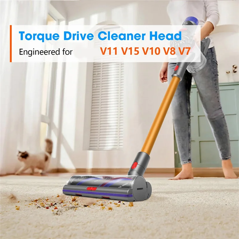 【Popular】Torque Drive Floor Nozzle Compatible For Dyson V11V15V10V8V7 Vacuum Cleaners,Anti-Tangle Brush, Adjustable Suction Powe