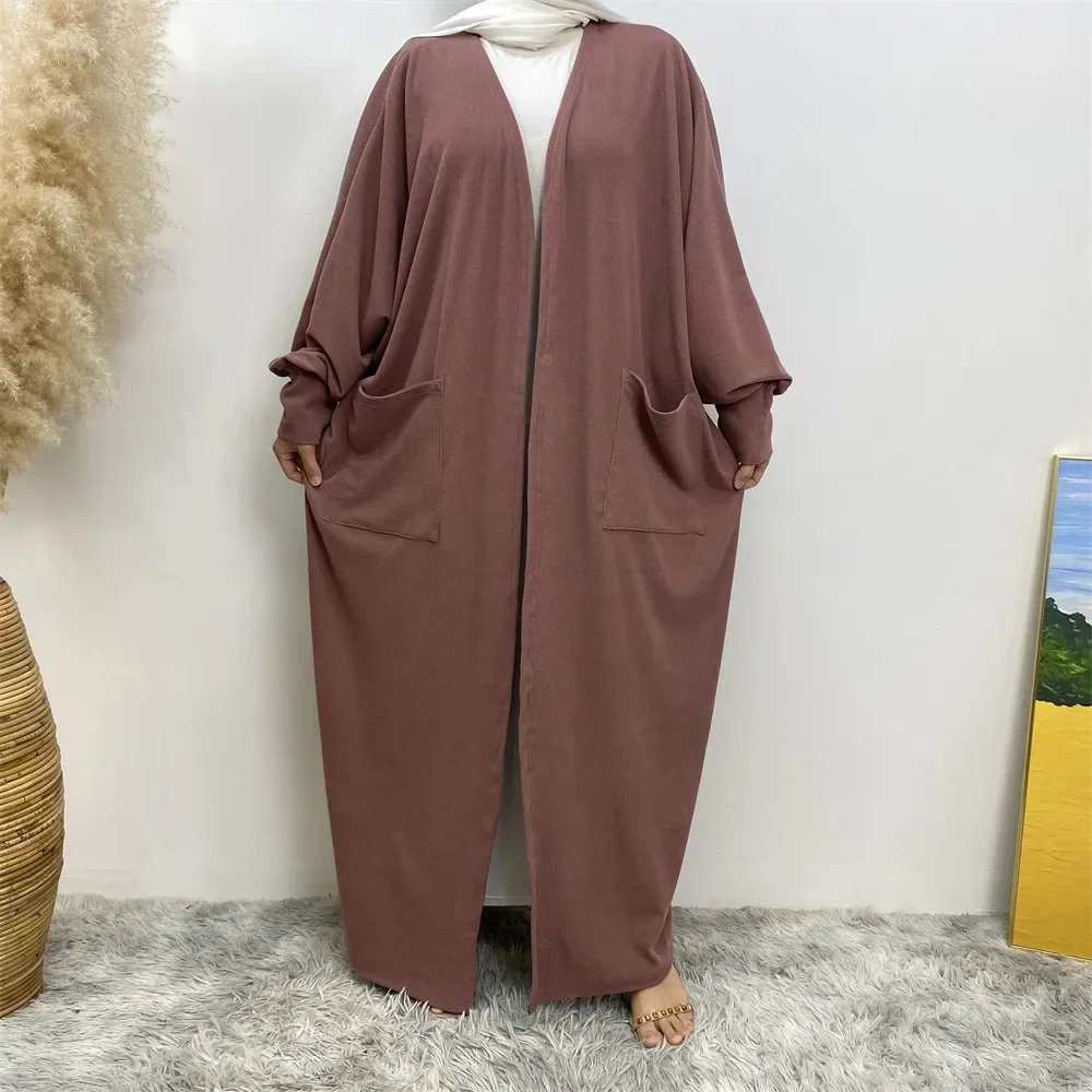 

Eid Abayas for Women Dubai Turkey Kaftan Muslim Kimono Cardigan Ramadan Dress Jalabiya Robe Femme Musulman Vestidos Pocket Gown