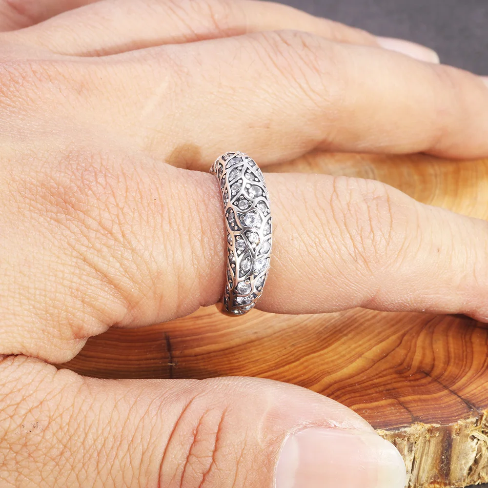 Real Pure 925 Sterling Silver Luxury Design Rings For Women Elegant Inlaid Zircon Stone Vintage Flowers Thai Silver Jewelry