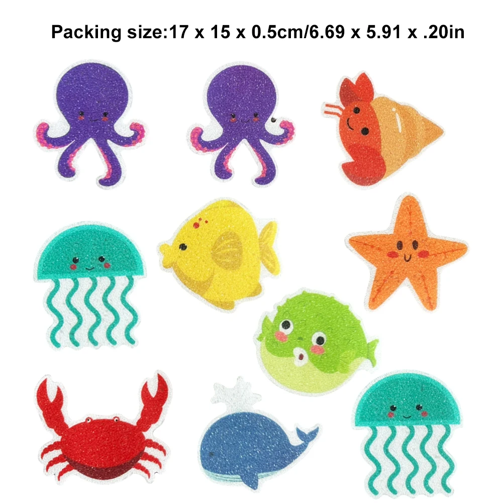 10pcs/set Toilet Non Slip Sticker Bathtub Decal Bathroom Cute Marine Animal Shape Shower Sticker Safety Kids Bathing Floor Pad