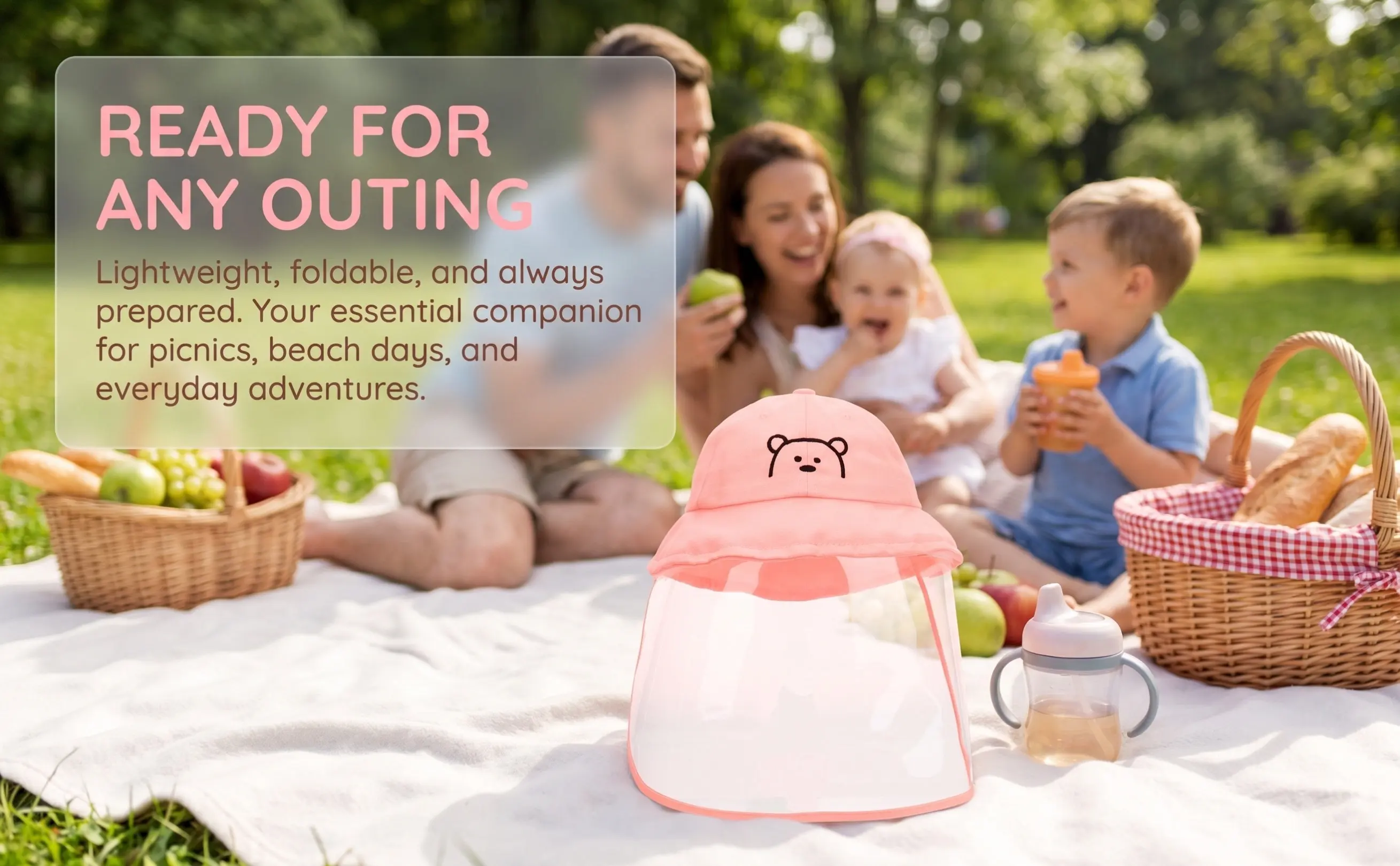 Pink Kids Bucket Hat for Girls Toddler Sun Hat with Face Guard Wide Brim Uv Protection Outdoor Travel Foldable Lightweight Baby