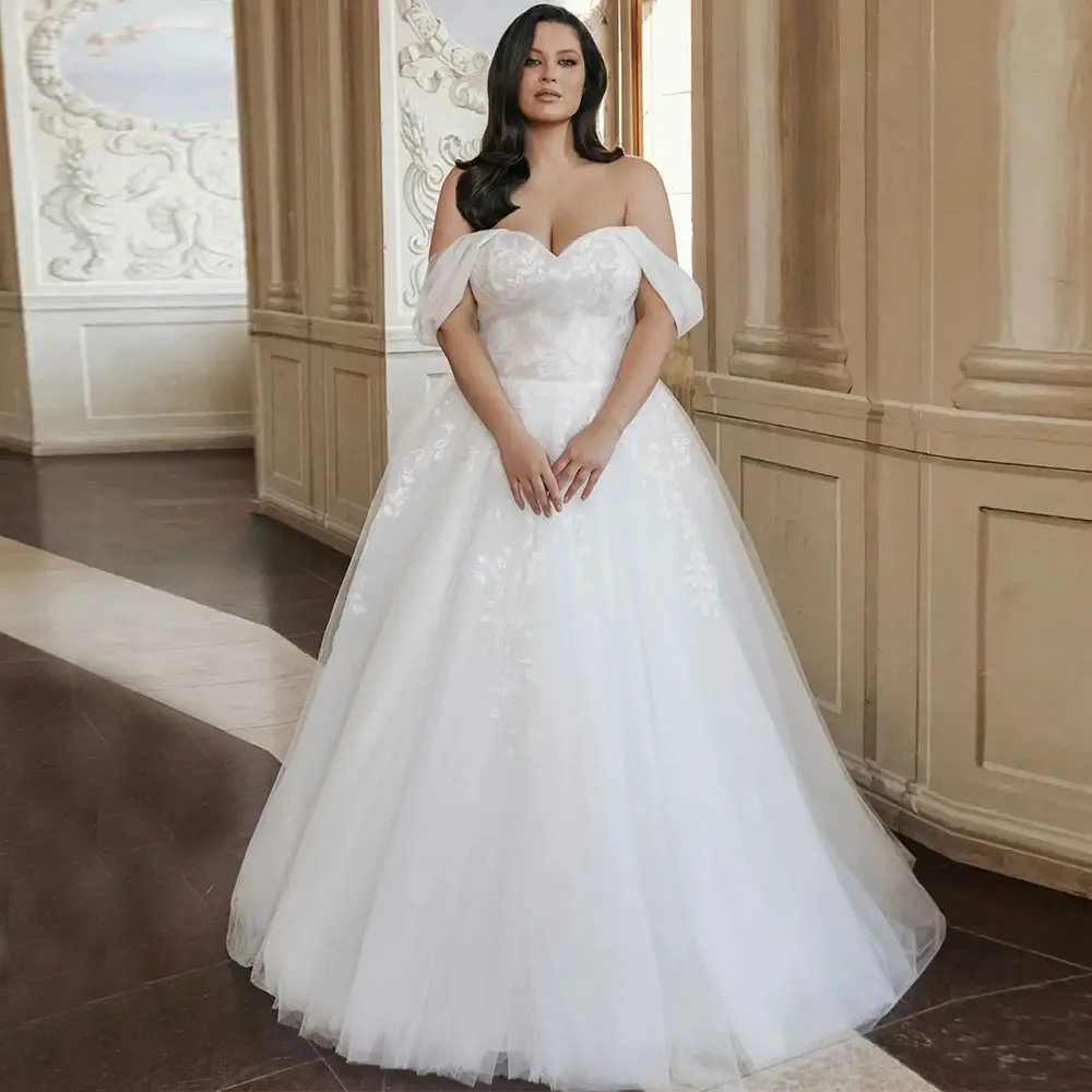 

Customized Plus Size Wedding Dresses Women Elegant Off the Shoulder Appliques Lace Sweetheart A-Line Bridal Gowns Backless 2026