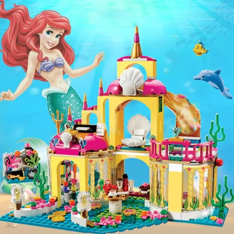 Disney Princess Magical Castle Set Little Mermaid Frozen Elsa Building Block Princess Bricks Toy Friends Kid Diy Birthday Gifts