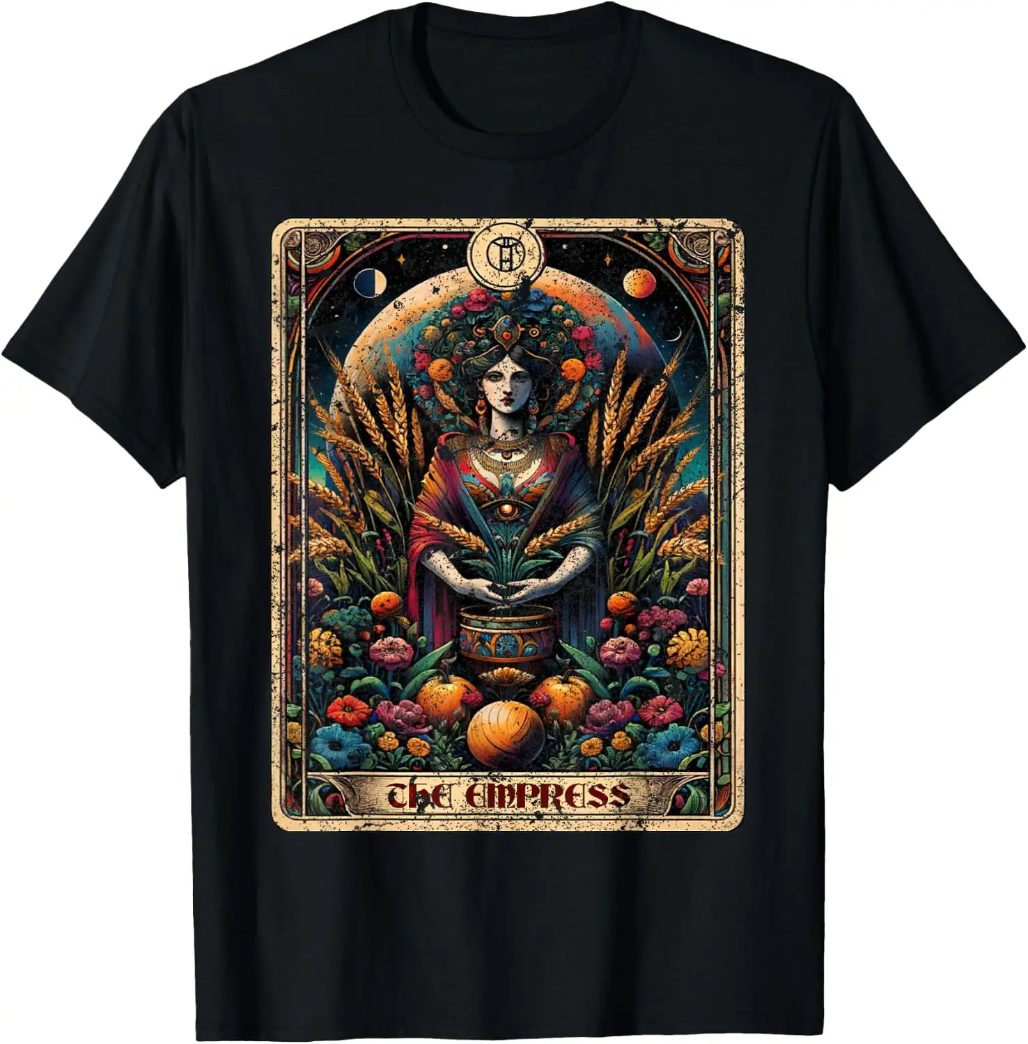 Distressed Grunge Worn Out Style The Empress Tarot Card T-Shirt 100% Cotton Trendy Y2K Short-Sleeve Tee-Soft, Quick-Drying,
