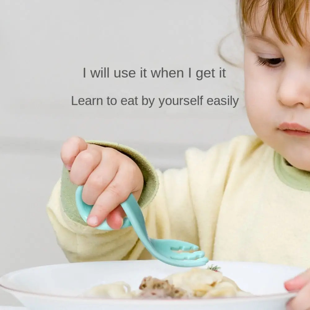 لتناول تناول مقبض شوكة ملعقة الملحق أداة أكل مستقلة شوكة منحنية ملعقة مساعدة أكل التدريب الكوع ملعقة الطفل ملعقة شوكة