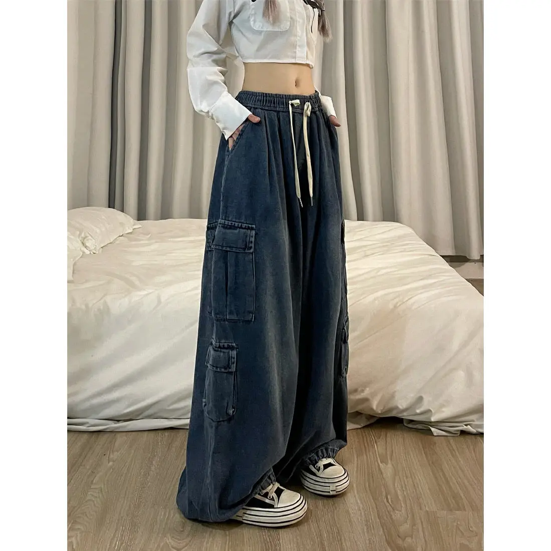 Imagem -02 - Mulheres Vintage Y2k Streetwear Baggy Carga Jeans Cintura Alta Reta Calças de Perna Larga Calças Jeans Fada Grunge Alt Roupas