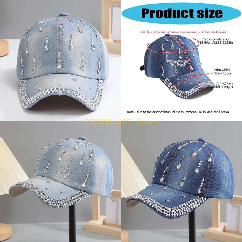 49MF Eye-Catching Studded Baseball Hat for Men Women Stylish Headwear Photo Props