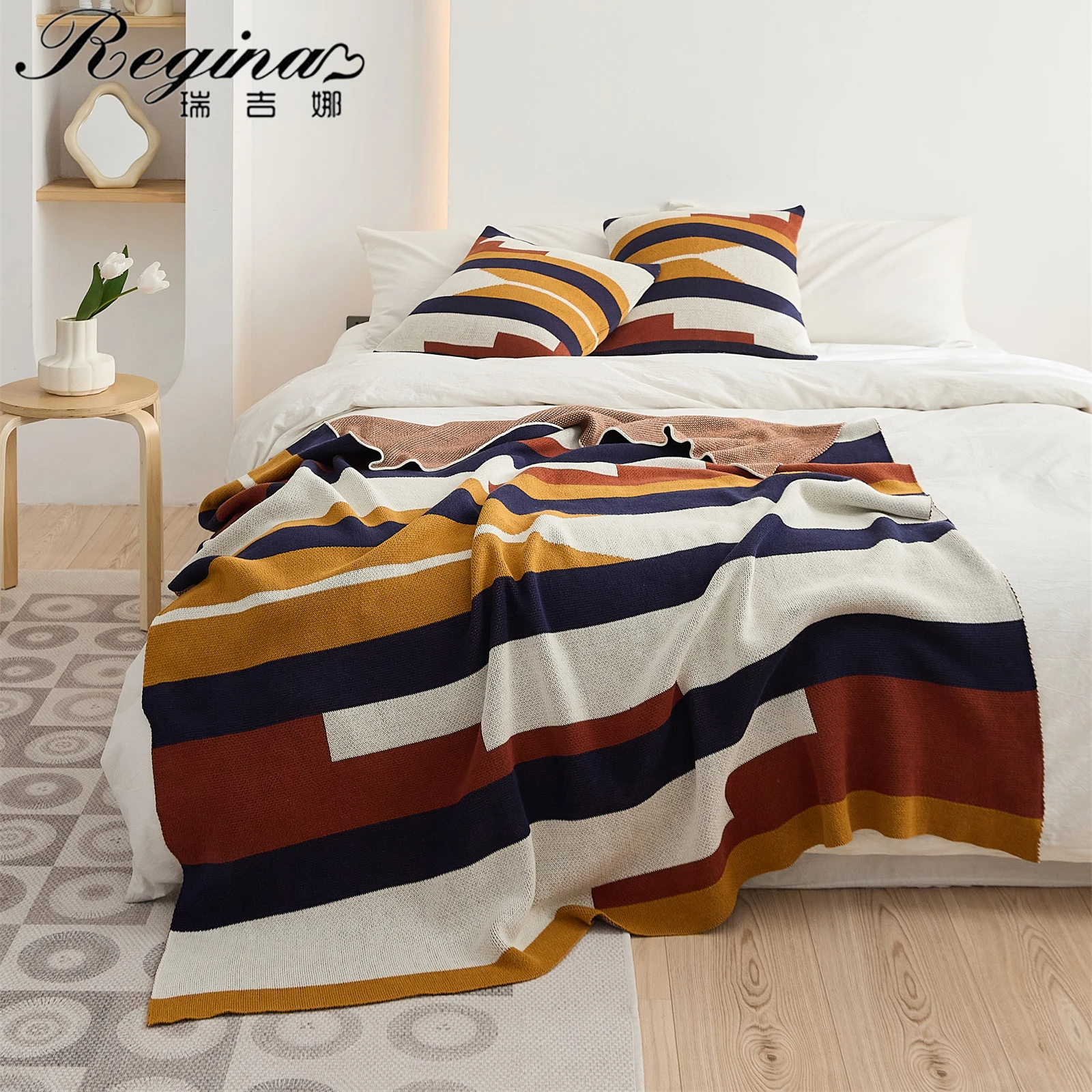 REGINA Modern Design Color Stripe Plaid Blanket Bohemian Ethnic Tribal Super Soft Cozy Chic Cotton Bed Sofa Decor Throw Blankets