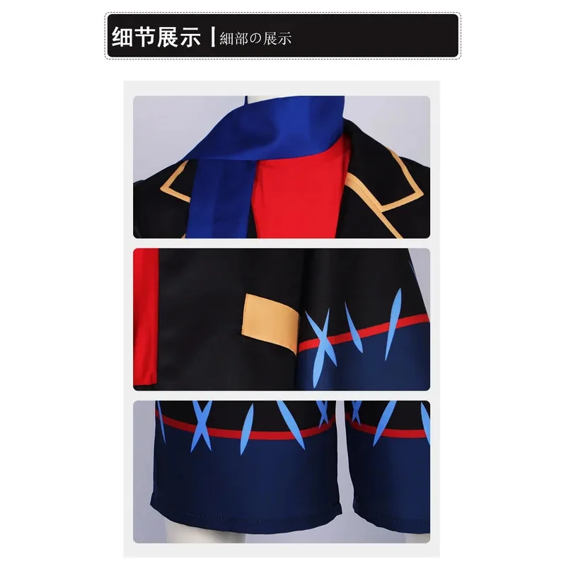 qa156Anime Undertale Error Sans Cosplay Costume for Adult Black Uniform Jacket Pants with Royal Blue Scarft Halloween Suit
