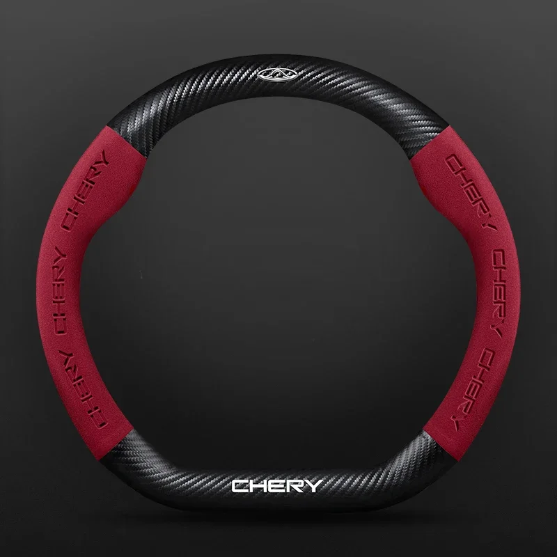 Car Chery Logo Suede Carbon Fiber Steering Wheel Cover for Tiggo 3 4 5 7 Pro 8 Plus Arrizo 7 GX 5x EQ7 Fulwin 2 Eastar A3 A5