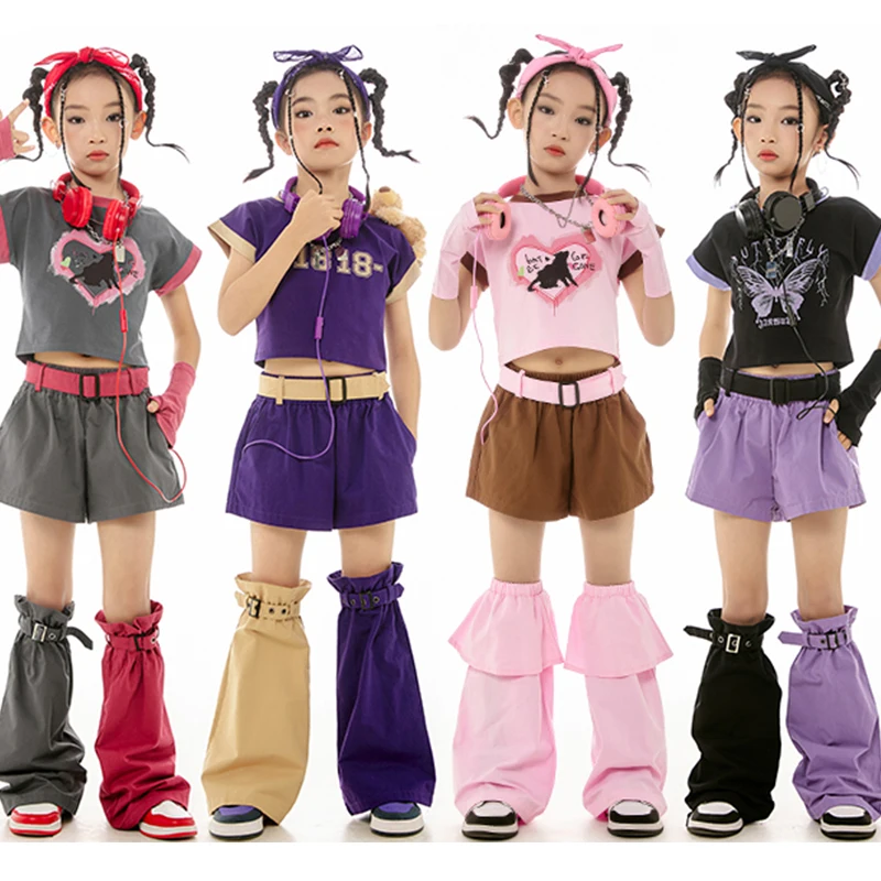 2024 Kpop Girls Jazz Costume Summer Hip Hop Dance Clothes Cheerleading Performance Outfits Festival Stage Clothing Kids BL12737