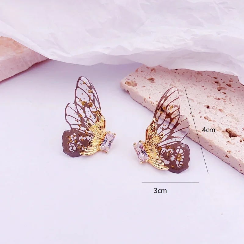 Minar Romantic Colorful Gradient Resin Arcylic Wings Dangle Earrings for Women Golden Copper Butterfly Earring Party Jewelry