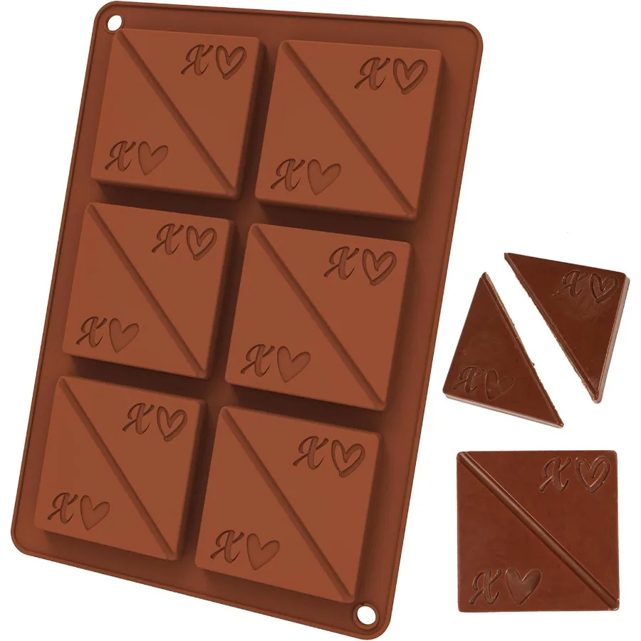 

6-Cavities Square Chocolate Silicone Mold Couple Chocolates for Intimacy Love Shared Candy Cube Mould Birthday and Valentine's