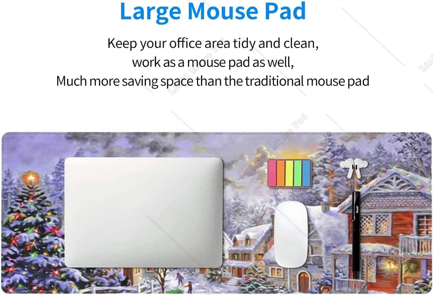 Merry Christmas Gaming Mouse Pad, Base de Borracha Antiderrapante, Árvore de Natal, Xmas Mousepad para Computador, Inverno, 31,5x11,8 polegadas