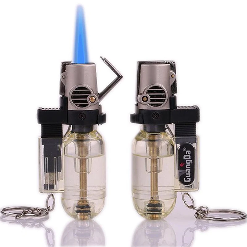 1Pc Windproof Jet Flame Butane Gas Refillable Lighter No Gas BBQ Flame Ignition Tools With Keychain For Easy Portability