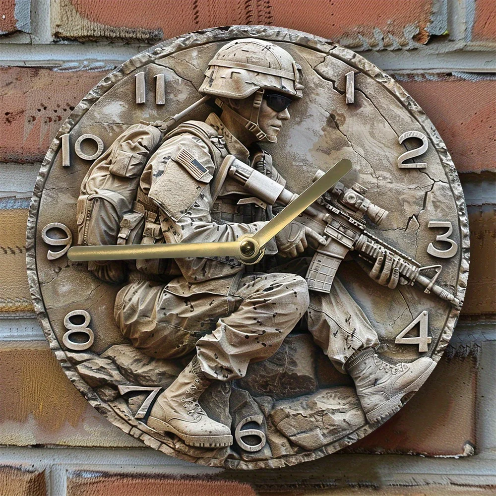 

Silent Aluminum Wall Clock with 2D American Soldier Design - Perfect for Home & Office Decor Wall Clock Modern Design