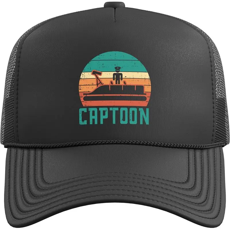 Captoon Boat Sunset Retro Pontoon Captain Men Boys Kid Women Trucker Hat with Adjustable Mesh Back