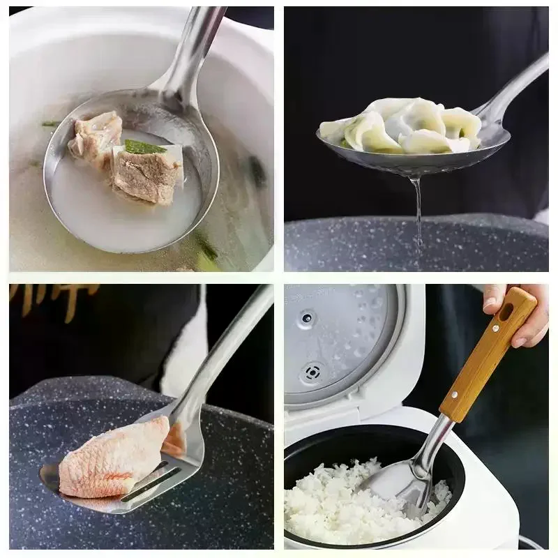 Durable Stainless Steel Wok Spatula Long Handle Kitchen Gadgets Kitchen Cooking Utensil Set Rice Spoon Ladle Cooking Tools