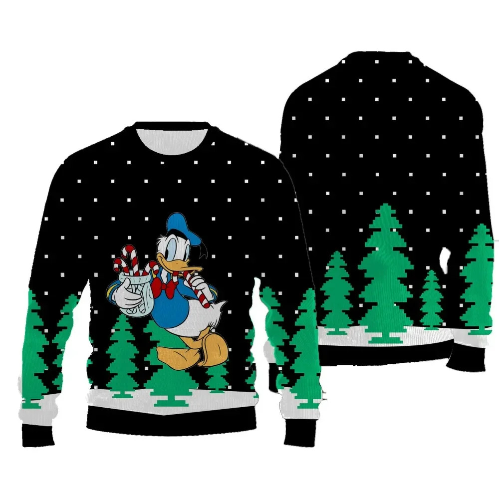 Pull de Noël à manches longues imprimé dessin animé Disney pour femme, pull optique décontracté, motif drôle Rick, nouveau style