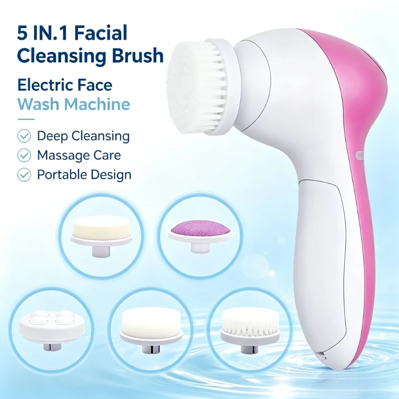 5 IN 1 Electric Facial Cleansing Brush Portable Face Wash Machine Skin Care Massager Blackhead Cleansing Facial Beauty Tool
