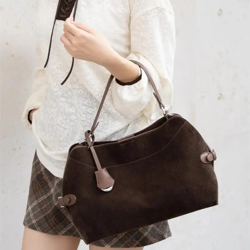 

Stylish Minimalist Design Fall Winter Frosted Cowhide Handbag Fashion Crossbody Bag Suede Commuting Luxury Women Shoulder Bags