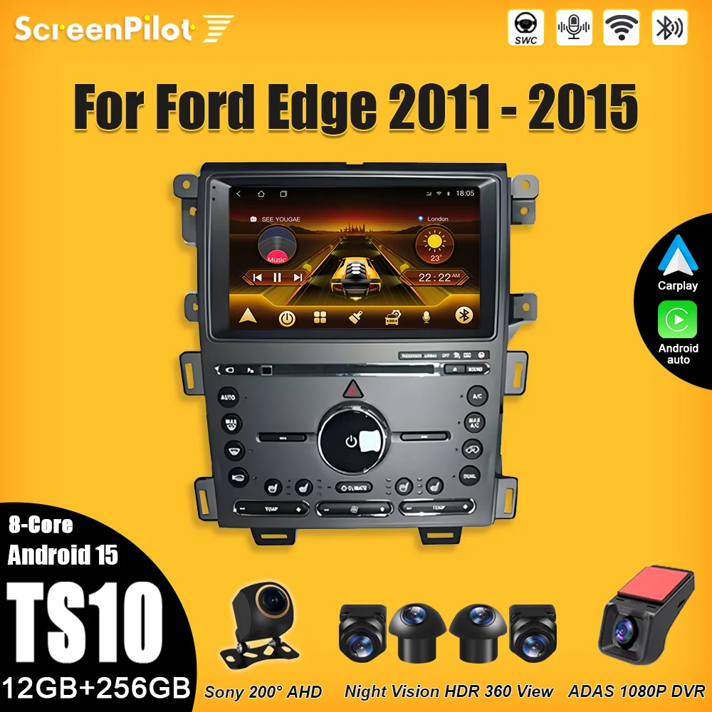 Android 15 для Ford Edge 2011 2012 2014 2015 Автомобильный радиоприемник 2 din Мультимедийный видеоплеер GPS-навигация Bluetooth Зеркальная связь Wi-Fi