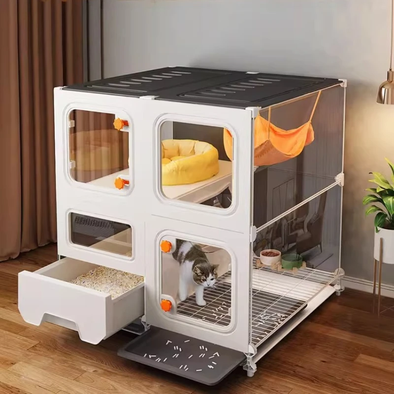 

Indoor Cat Cage Compact Cat House with Litter Box Space-Saving Kitty Mansion for Small Homes Multi-functional Pet Playground