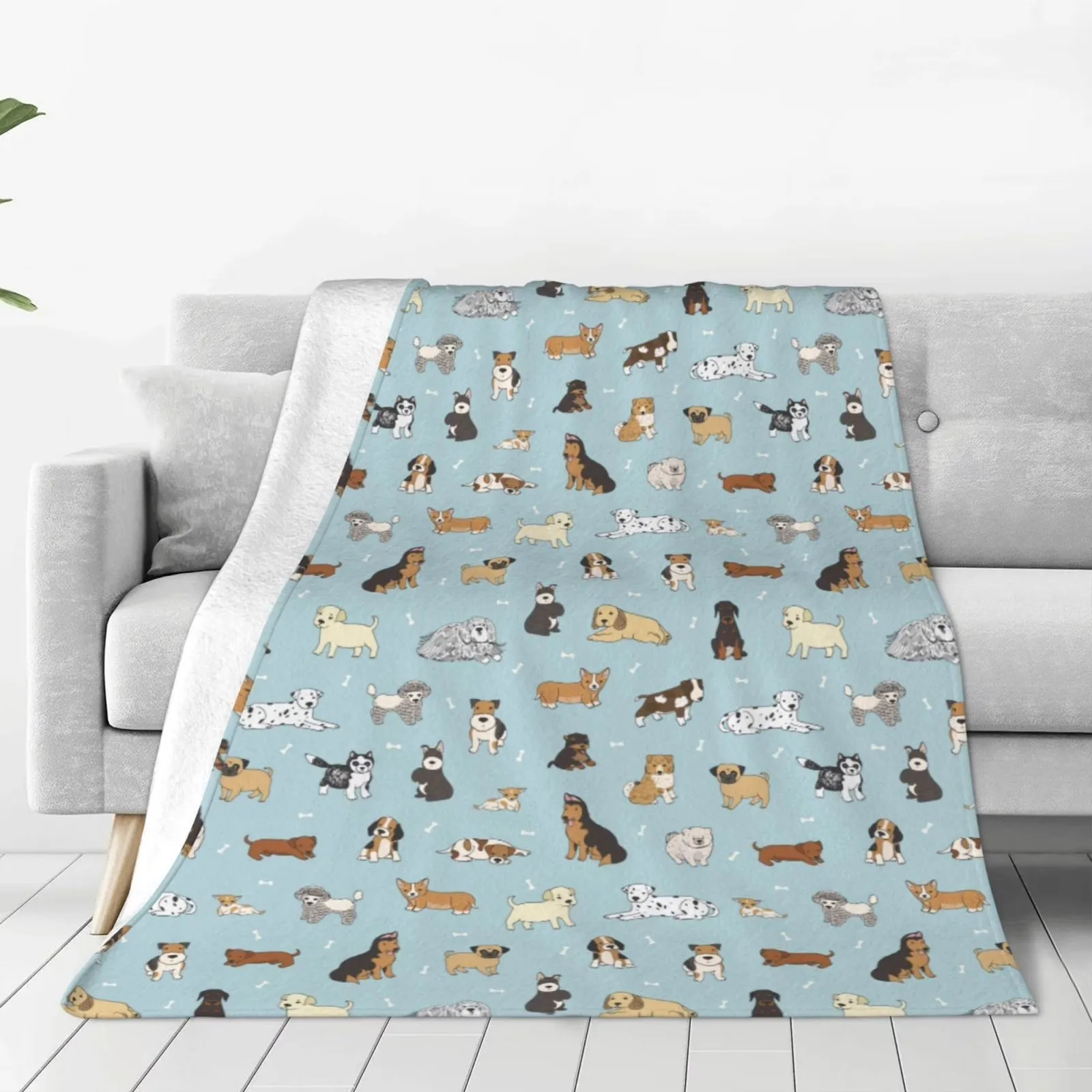 

Doodle Puppy Cartoon Fleece Throw Blanket Soft Plush Fluffy Cozy Bed Sofa Cover
