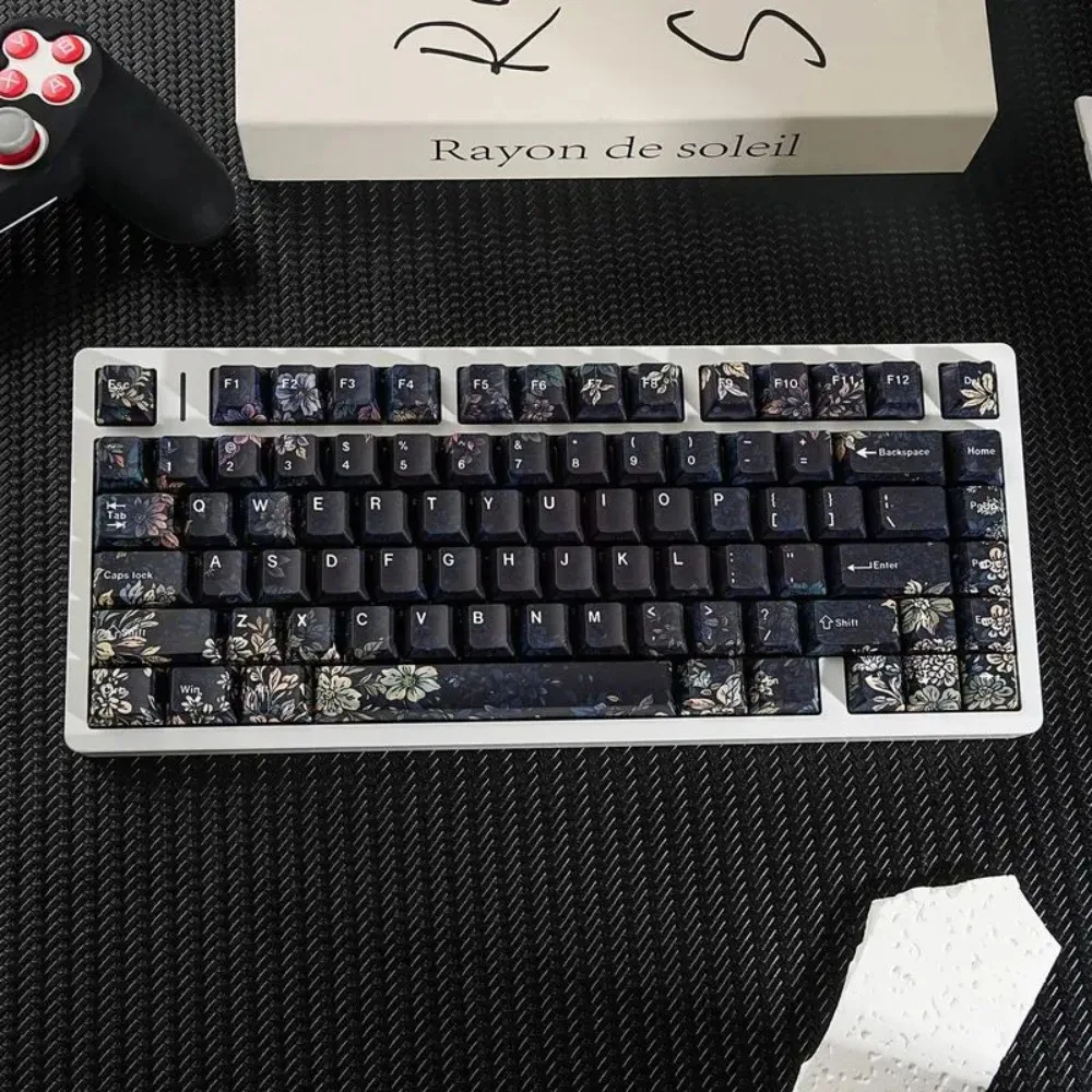 Jcm Faint Fragrance Keycaps 131 Keys Pbt Dark Floral Pattern Korean Russian German Spanish French Mechanical Keyboard Keycaps