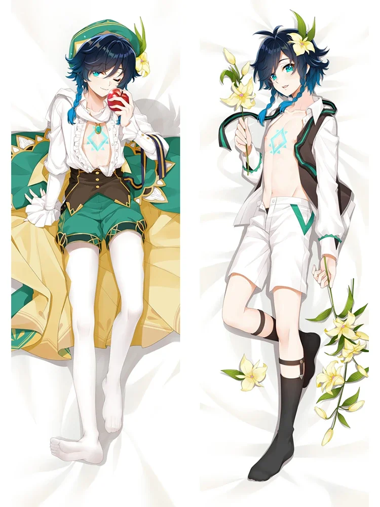 180 سنتيمتر Genshin تأثير Barbatos Dakimakura الوجهين وسادة حالة العناق.. Mondstadt Venti وسادة تغطي أنيمي غطاء الوسادة
