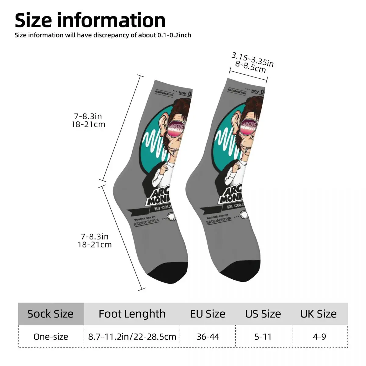 Chaussettes inspirées des Arctic Monkeys pour hommes et femmes, coupe-vent, belle impression, adaptées à toutes les saisons, cadeaux en élasthanne