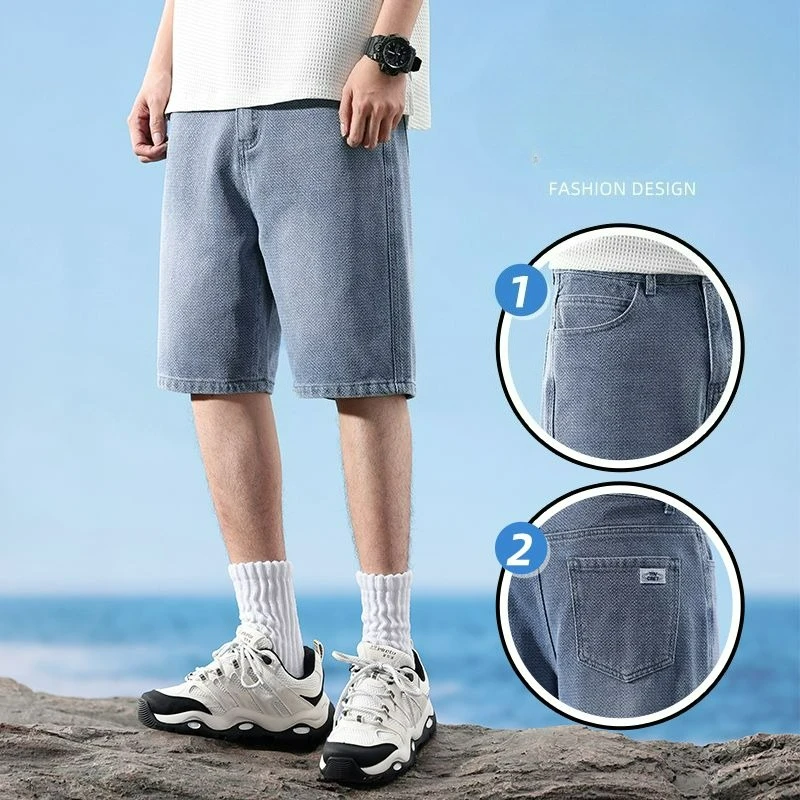 

2025 Baggy Jeans Shorts for Men Casual Loose Fit New Wide Leg Denim Y2K Vintage Hip Hop Fashion Long Jorts Male Streetwear Pant
