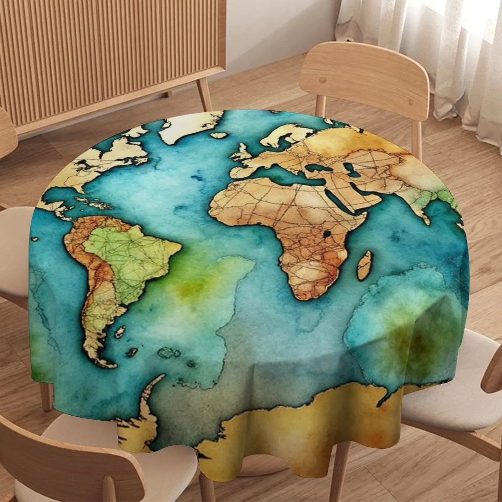 VIKAMA World Map Tablecloth Waterproof Oil-Proof Study Coffee Shop Travel Theme Home Artsy Retro Style Decoration