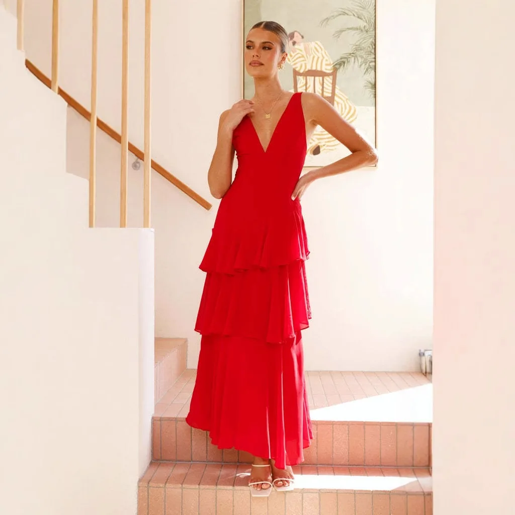 

Women's Evening Dress Summer Feminine Style Sleeveless V-neck Long Dresses Vestidos Longos