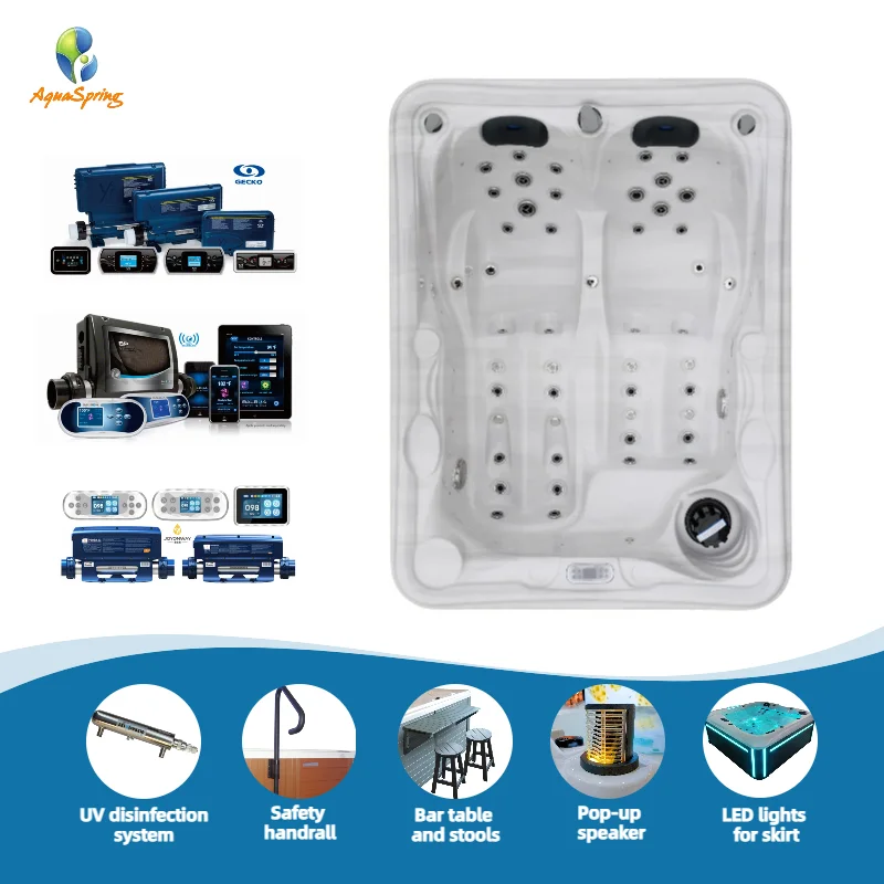 Computer Control 46pcs Jets and 2 Person Hot Tub and Jacuzzier Outdoor Spa Tub with 46 LED Colorful Lights
