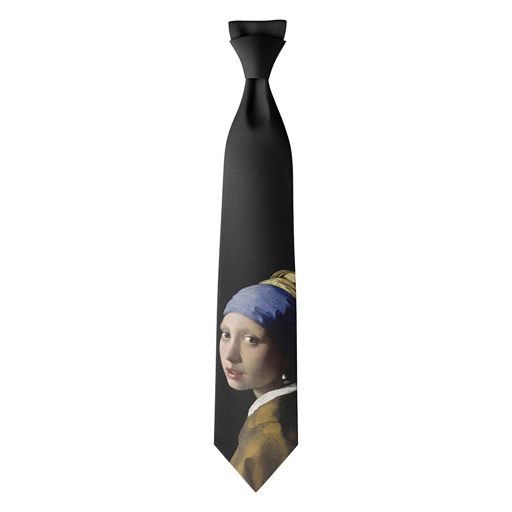 Fashion Mona Lisa Art Print Tie Men 8CM Polyester Slim Business Formal Tie Novelty Trend Party Dating Shirt Matching Tie