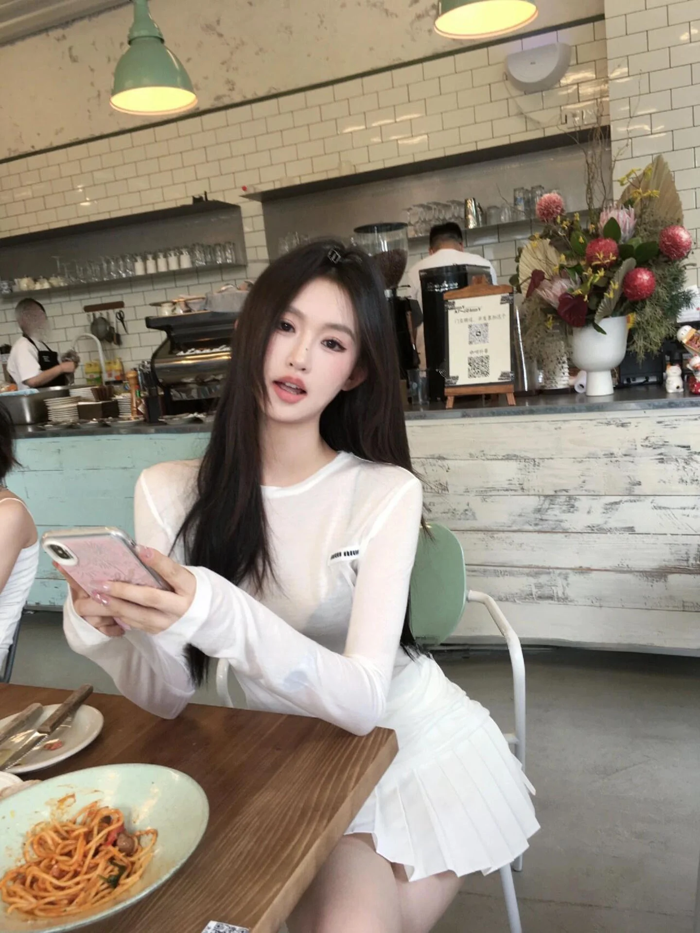 

Women's Long Sleeve Transparent Thin Base Shirt Airy Feel Sun Protection T-Shirt Korean Style round Neck Other Material 100%