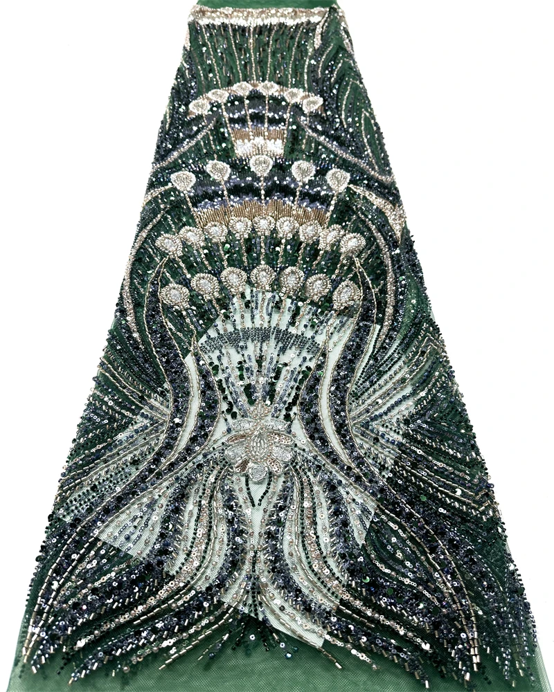 High-End Luxury Handmade Embroidery Net Lace with Full Beads for Women's Wedding Dresses Fashion Design Fabric