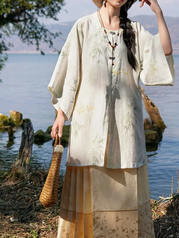 

Свободная дышащая рубашка большого размера с полурукавами в стиле династии Мин, повседневная одежда в стиле Ханьфу, весна 2026, художественный стиль