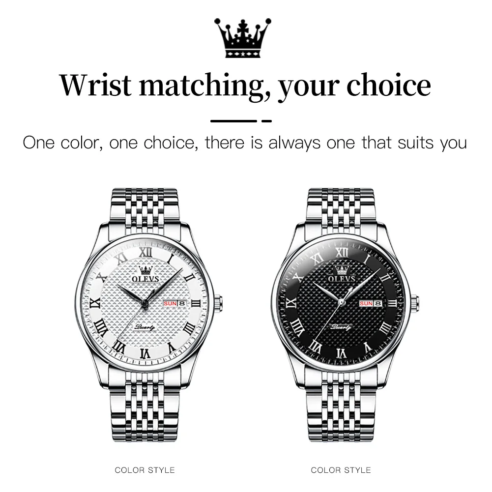 OLEVS 5562 Mens Watch Brand Quartz Watch Stainless steel Waterproof Luminous Dual calendar Men's Wristwatch Top Brand Reloj