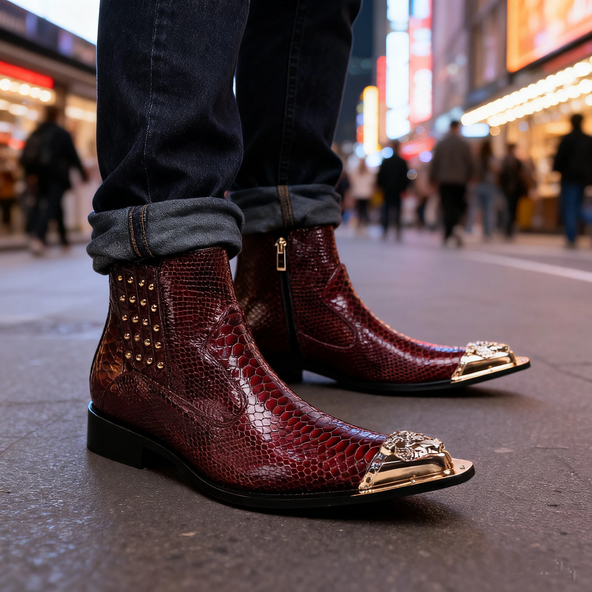 فاسق ريترو جلد الثعبان حذاء من الجلد الرجال المعادن أشار تو برشام فستان أحذية فاخرة روك نمط حفلة أحذية غير رسمية