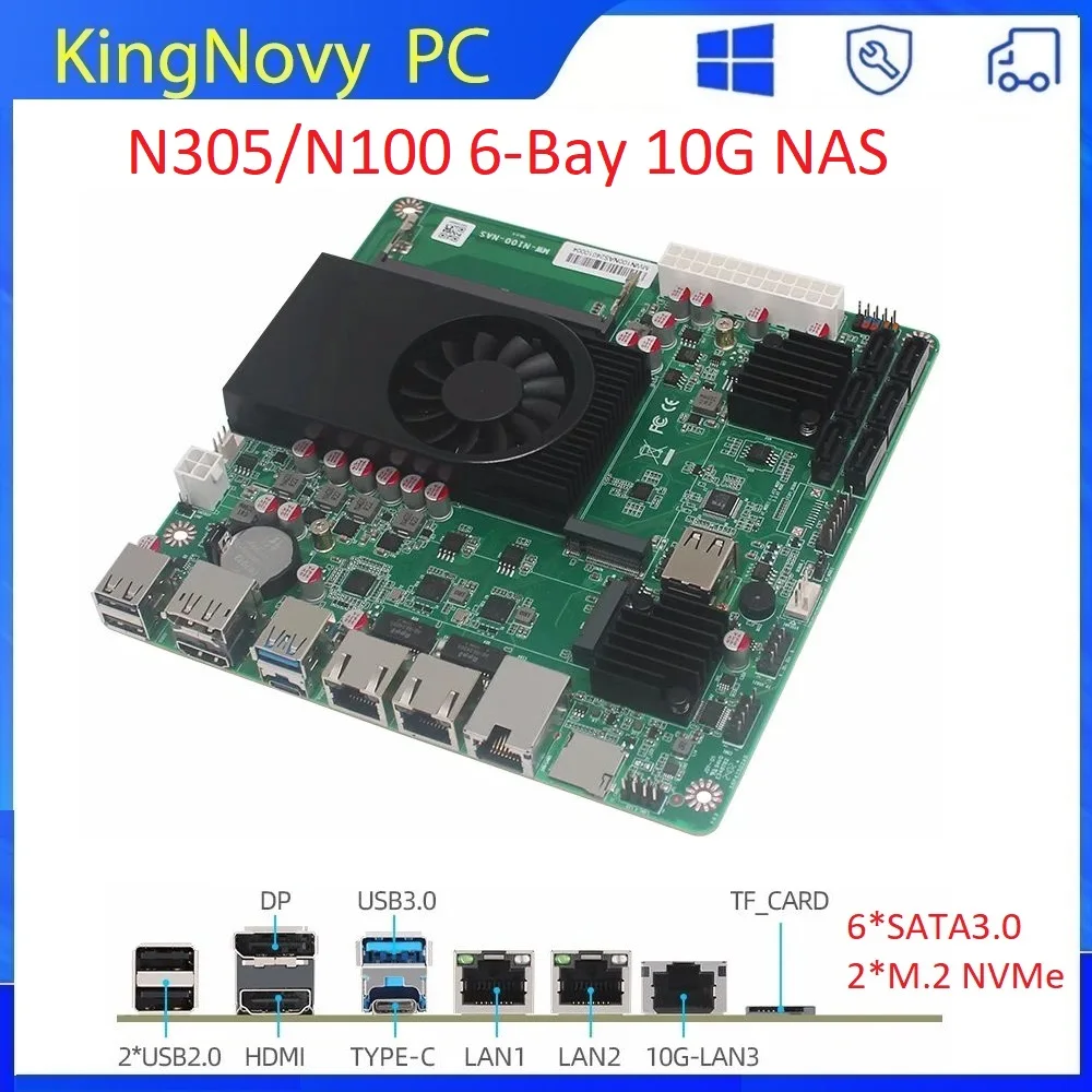 Intel 10G ITX Mainboard i3-N305 6-Bay NAS Motherboard N100 1*10G 2*i226-V 2.5G 3LAN compauter PC board 2*NVMe 6*SATA3.0 1*DDR5