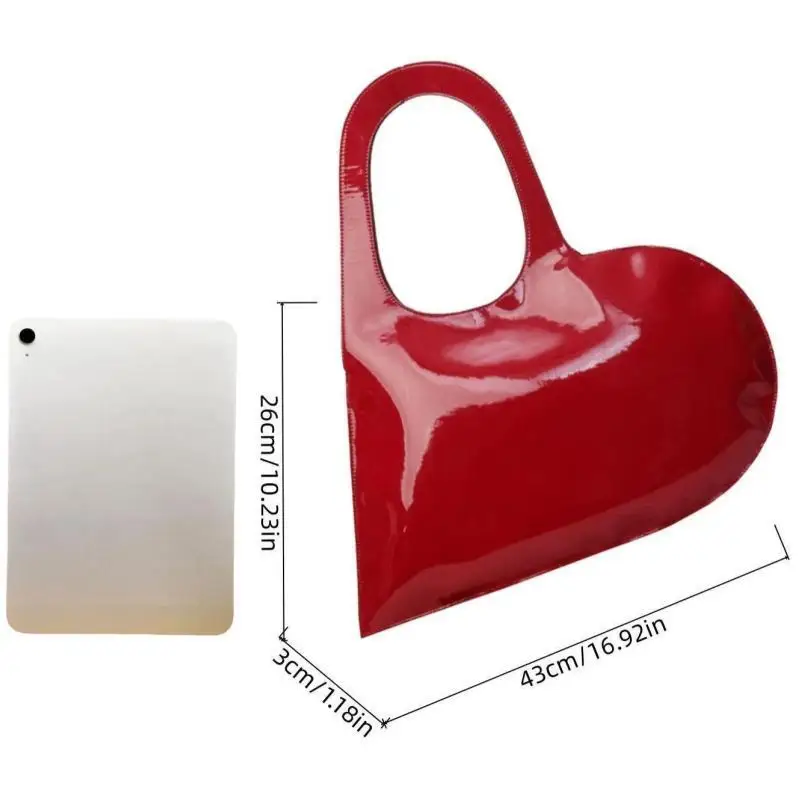 1pcs Versatile Heart-shaped Handheld Bag, Patent Leather Heart-shaped Lady's Shoulder Bag, PU Bag, Underarm Bag.