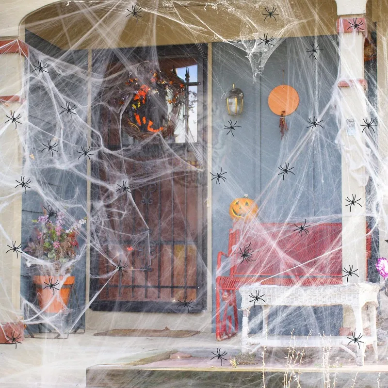 Halloween Costume Spider Webs with Fake Spiders Halloween Decorations Artificial Scary Party Scenes Decorate Scary House Props