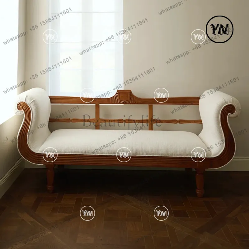 "Wabi Sabi Wind Sofa Chair" Solid Wood French Retro Carved Solid Wood Stool