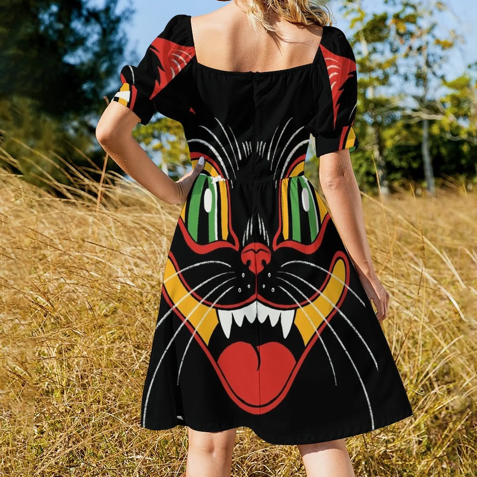 Robe de Soirée Rétro Vintage avec Visage de Chat Noir pour Femme, Tenue de Bal, Décor d'Halloween, d'Été, Valide ens, 2024