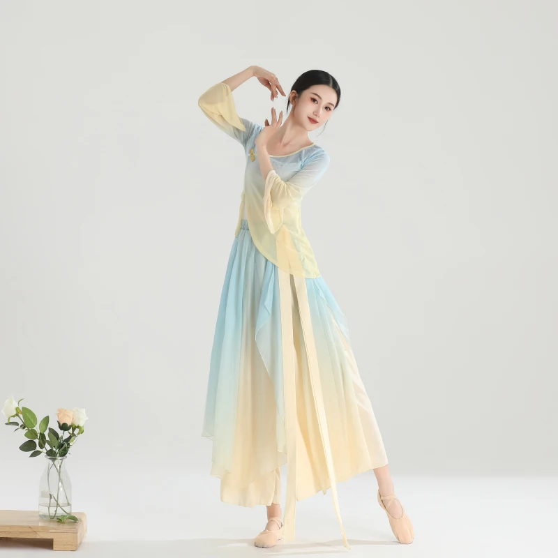 Vestido de dança clássica para mulheres, elegante roupa de gaze, roupa chinesa para exercícios, fada de charme, stretch, estilo antigo