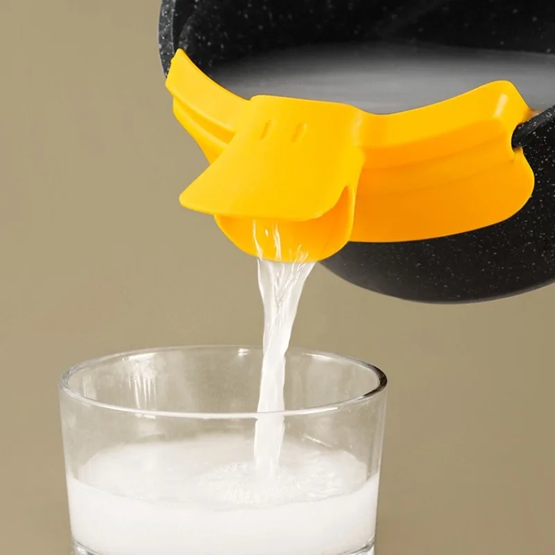 Silicone Pot Side Drainage Guide Nozzle Anti-Spill Cute Duckbill Shape Kitchen Soup Pouring Funnel Clip Spaghetti Funnel Filter